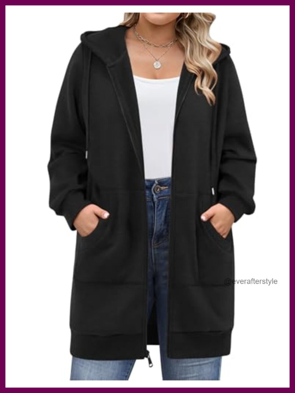 Plus Size Zip Up Hoodie Long Sleeve Fleece Sweatshirt Tunic with Pockets